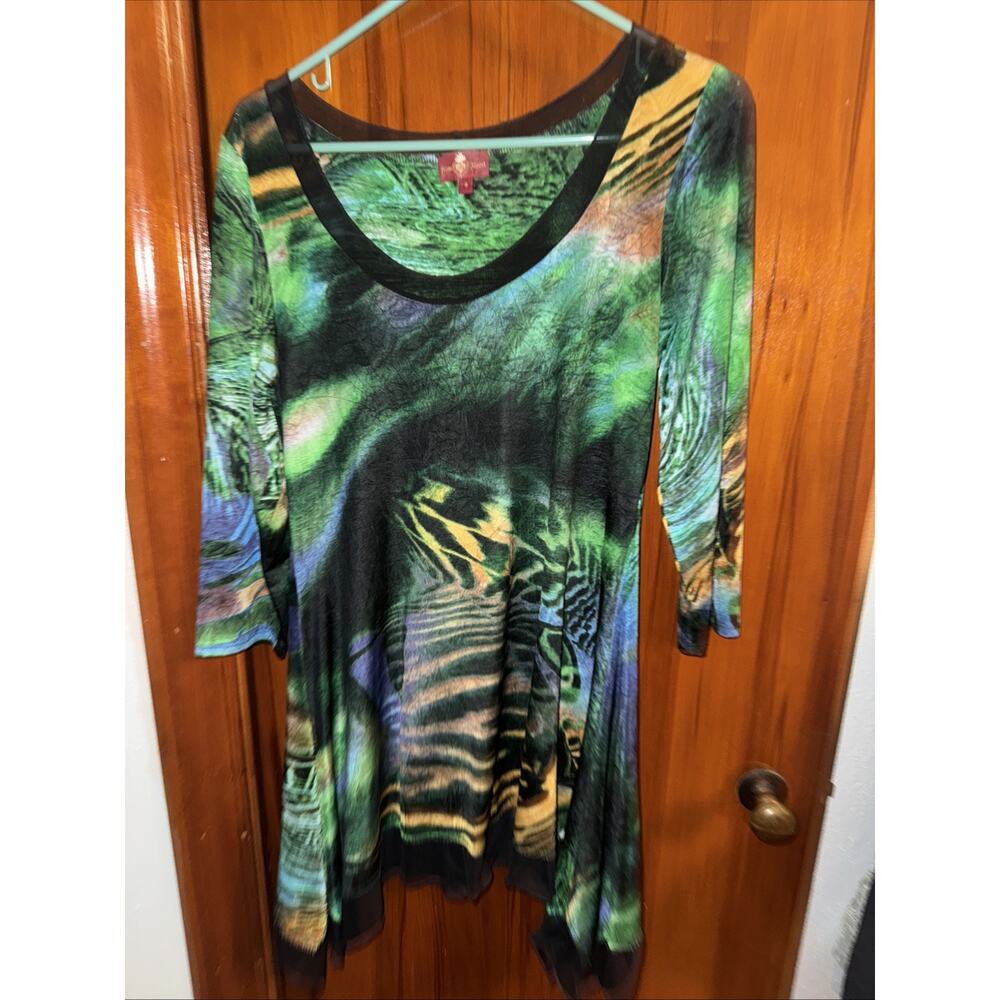 From The Heart Scoop Neck Three-Quarter Length Sleeve Tunic Blouse Asymmetric S